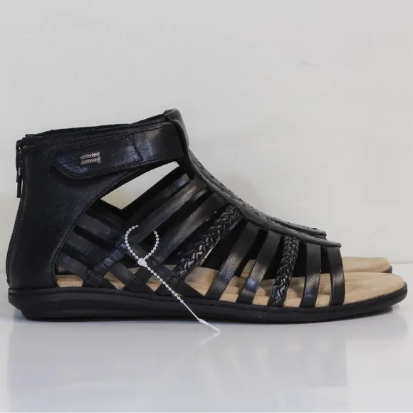 Earth Origins Bella Brun Black Leather Open Toe Gladiator Sandals NIB