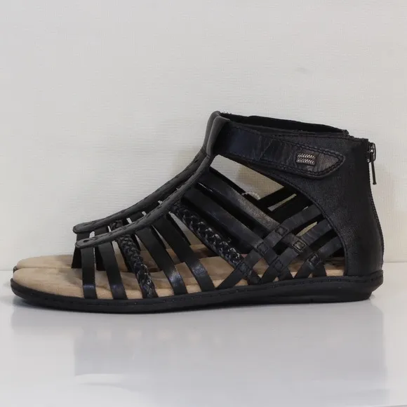 Earth Origins Bella Brun Black Leather Open Toe Gladiator Sandals NIB