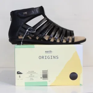 Earth Origins Bella Brun Black Leather Open Toe Gladiator Sandals NIB