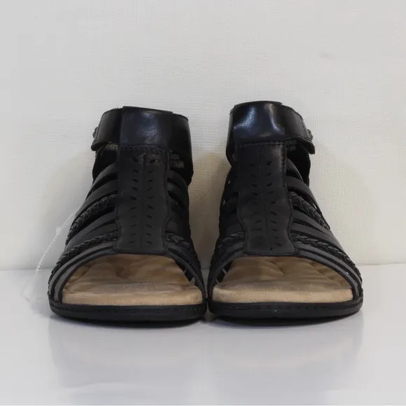 Earth Origins Bella Brun Black Leather Open Toe Gladiator Sandals NIB