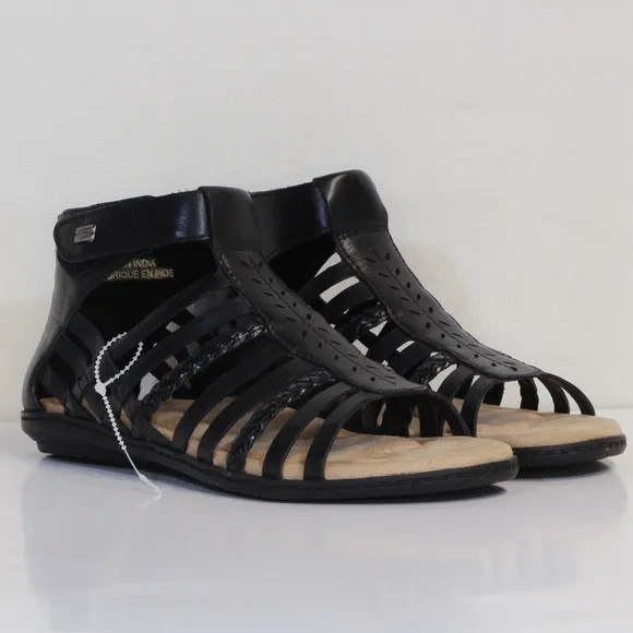 Earth Origins Bella Brun Black Leather Open Toe Gladiator Sandals NIB