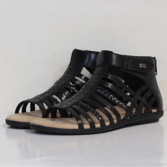 Earth Origins Bella Brun Black Leather Open Toe Gladiator Sandals NIB