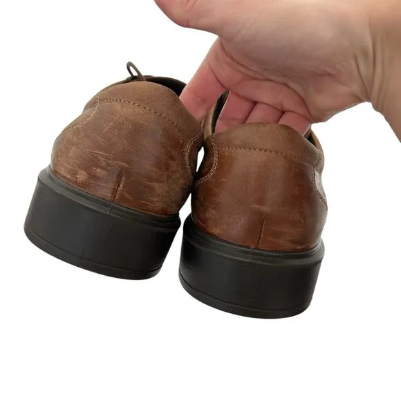 Ecco Brown Leather Helsinki Lace Up Loafers Sz 11