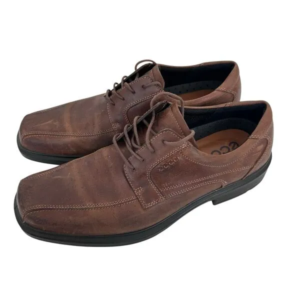 Ecco Brown Leather Helsinki Lace Up Loafers Sz 11