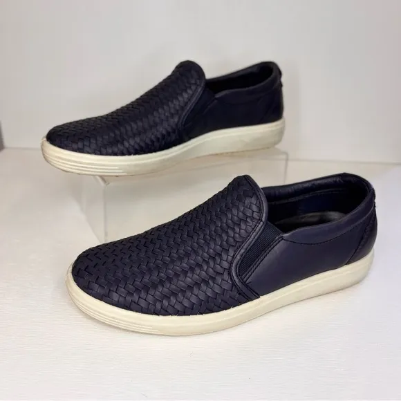 Ecco Leather Loafers Soft 7 Slip On 2.0 Womens Sneakers Slide Slip On Night Sky