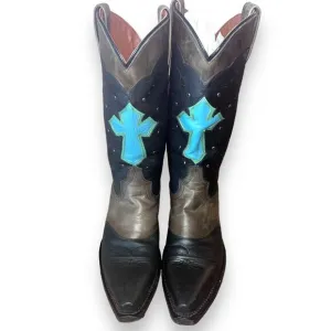 Eight Second Angel Size 8 Turquoise Cross Leather Cowboy Studded Boots