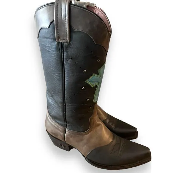 Eight Second Angel Size 8 Turquoise Cross Leather Cowboy Studded Boots