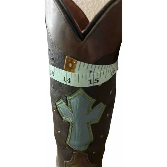 Eight Second Angel Size 8 Turquoise Cross Leather Cowboy Studded Boots