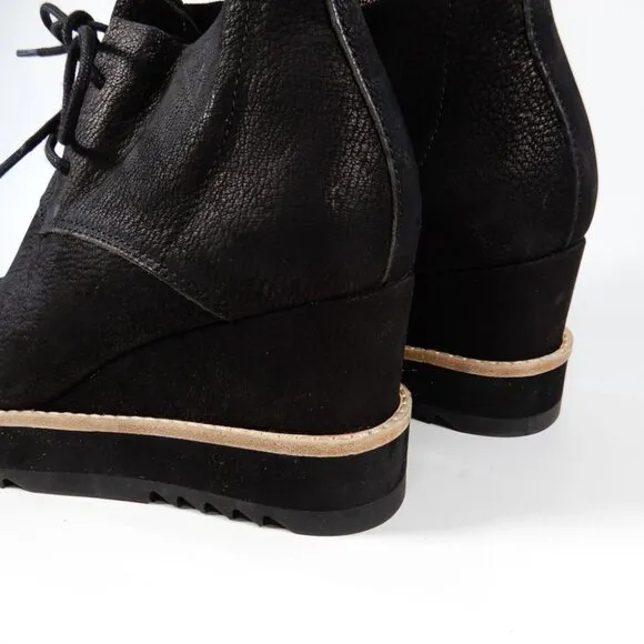 EILEEN FISHER Capa Wedge Boots Booties Size 7 Black Nubuck Leather NEW $265