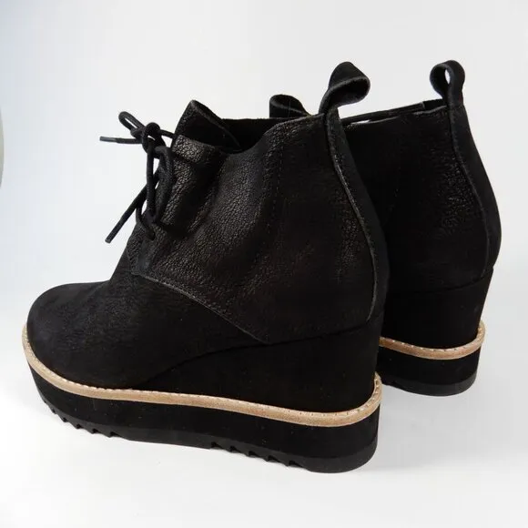 EILEEN FISHER Capa Wedge Boots Booties Size 7 Black Nubuck Leather NEW $265