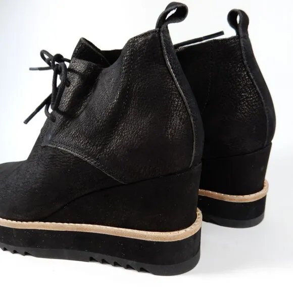 EILEEN FISHER Capa Wedge Boots Booties Size 7 Black Nubuck Leather NEW $265