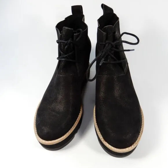 EILEEN FISHER Capa Wedge Boots Booties Size 7 Black Nubuck Leather NEW $265