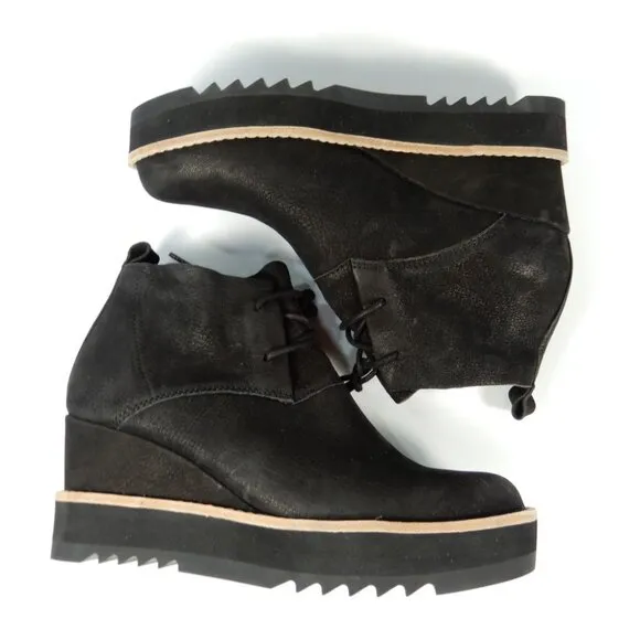 EILEEN FISHER Capa Wedge Boots Booties Size 7 Black Nubuck Leather NEW $265