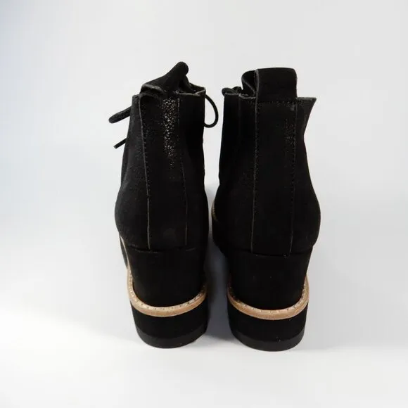 EILEEN FISHER Capa Wedge Boots Booties Size 7 Black Nubuck Leather NEW $265