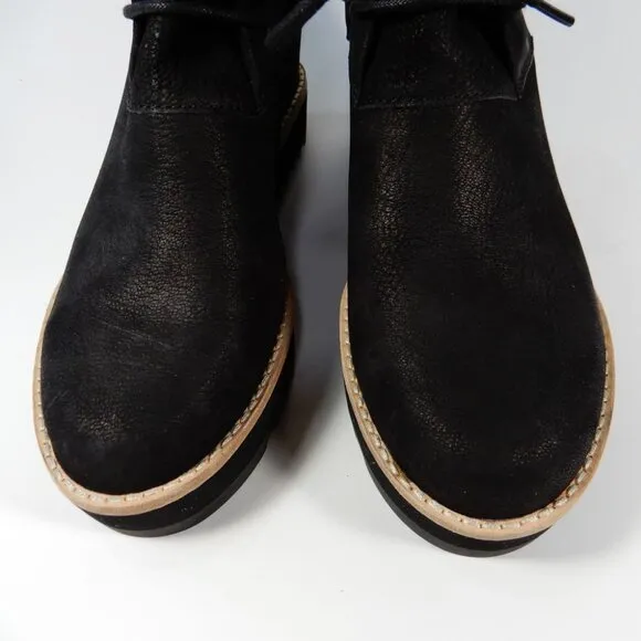 EILEEN FISHER Capa Wedge Boots Booties Size 7 Black Nubuck Leather NEW $265