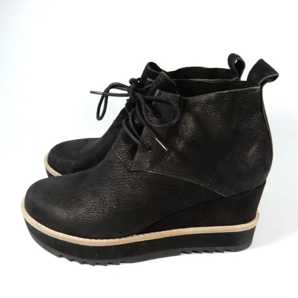 EILEEN FISHER Capa Wedge Boots Booties Size 7 Black Nubuck Leather NEW $265