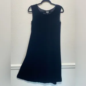 Eileen Fisher Midi Dress,  Black Velvet Sleeveless Popover with Pockets, Size XS