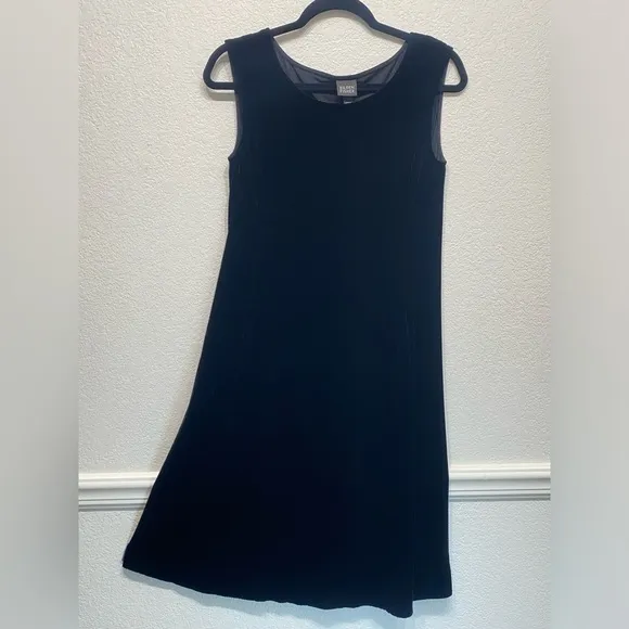 Eileen Fisher Midi Dress,  Black Velvet Sleeveless Popover with Pockets, Size XS