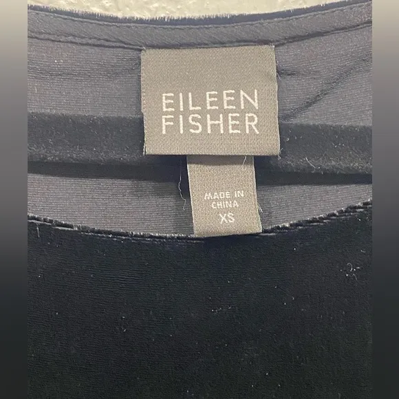 Eileen Fisher Midi Dress,  Black Velvet Sleeveless Popover with Pockets, Size XS