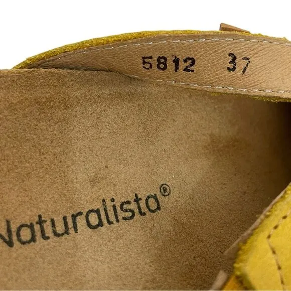 El Naturalista Panglao Leather Slip-On Yellow Brown Leaf Sandals Size 37 NWOT