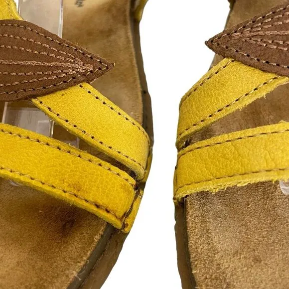 El Naturalista Panglao Leather Slip-On Yellow Brown Leaf Sandals Size 37 NWOT