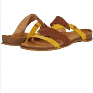 El Naturalista Panglao Leather Slip-On Yellow Brown Leaf Sandals Size 37 NWOT