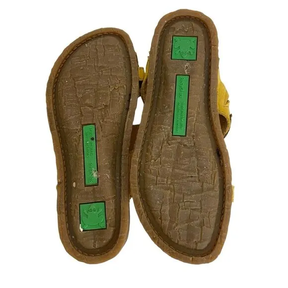 El Naturalista Panglao Leather Slip-On Yellow Brown Leaf Sandals Size 37 NWOT