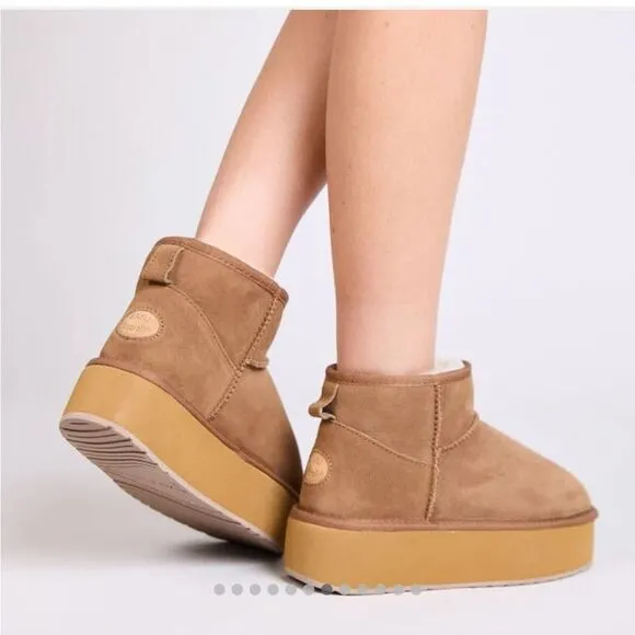 EMU Australia Foy Platform Micro Boots in Chestnut Tan Sz 9 New in Box