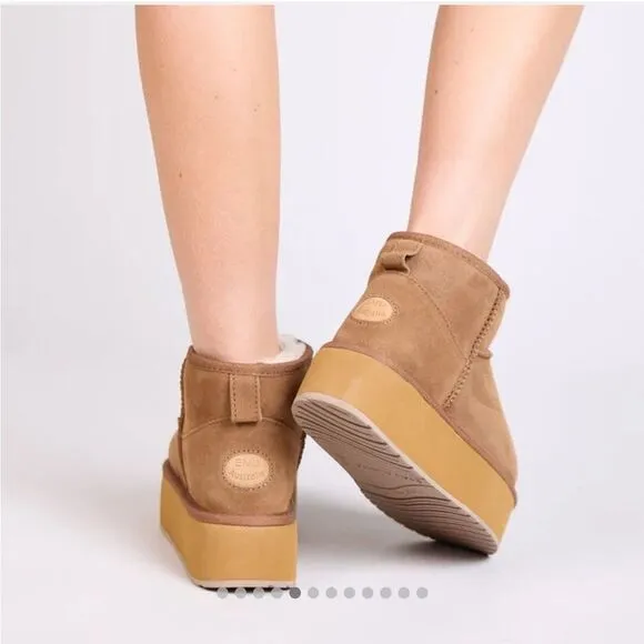 EMU Australia Foy Platform Micro Boots in Chestnut Tan Sz 9 New in Box