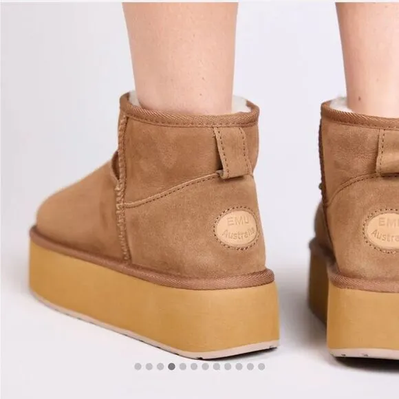 EMU Australia Foy Platform Micro Boots in Chestnut Tan Sz 9 New in Box