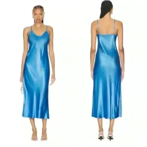 ENZA COSTA DRESS WOMENS 1 SATIN BIAS CUT SLIP IN POOL BLUE VERSATILE WEDDING