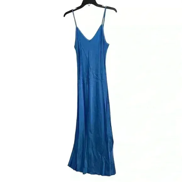 ENZA COSTA DRESS WOMENS 1 SATIN BIAS CUT SLIP IN POOL BLUE VERSATILE WEDDING