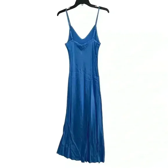 ENZA COSTA DRESS WOMENS 1 SATIN BIAS CUT SLIP IN POOL BLUE VERSATILE WEDDING