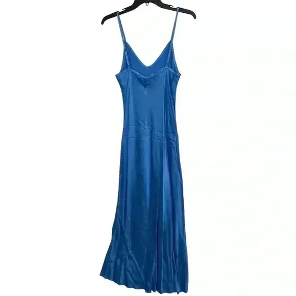 ENZA COSTA DRESS WOMENS 1 SATIN BIAS CUT SLIP IN POOL BLUE VERSATILE WEDDING