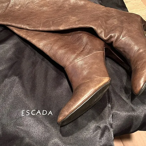 Escada Knee High Brown Leather Boots
