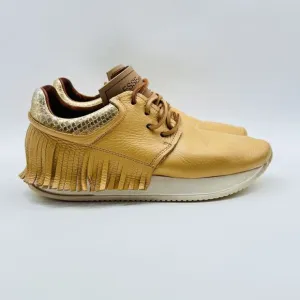 Esse ut Esse Womens 38 US 8 Brown Leather Fringe Sneakers Shoes Snake Made Italy