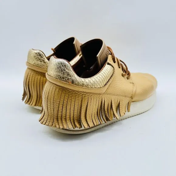 Esse ut Esse Womens 38 US 8 Brown Leather Fringe Sneakers Shoes Snake Made Italy