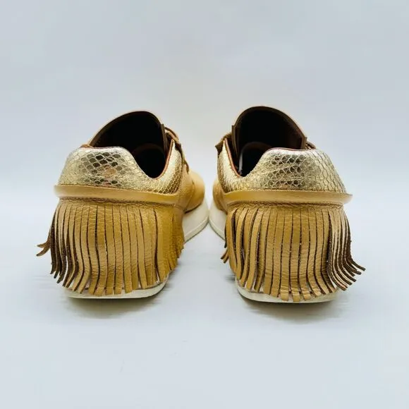 Esse ut Esse Womens 38 US 8 Brown Leather Fringe Sneakers Shoes Snake Made Italy