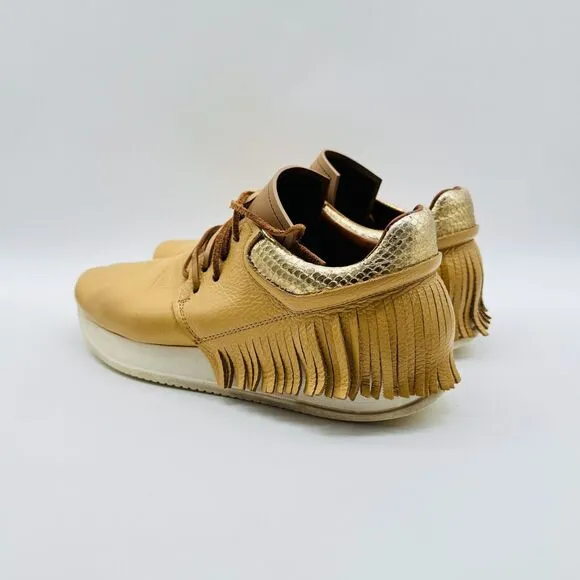 Esse ut Esse Womens 38 US 8 Brown Leather Fringe Sneakers Shoes Snake Made Italy