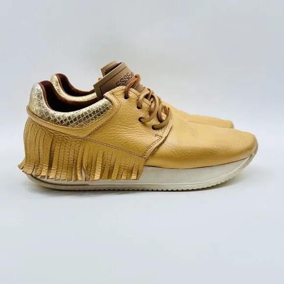 Esse ut Esse Womens 38 US 8 Brown Leather Fringe Sneakers Shoes Snake Made Italy