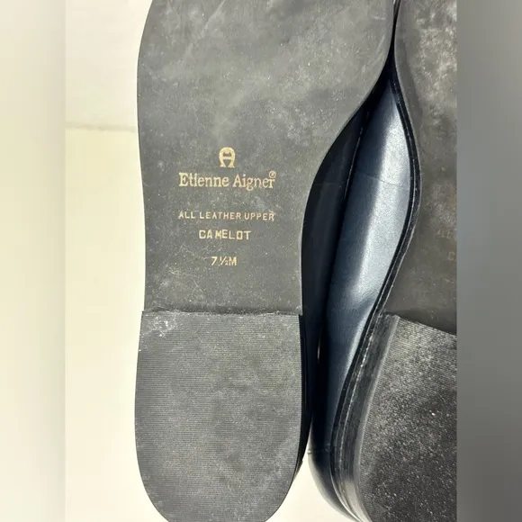 Etienne Aigner Camelot Navy Blue Leather Loafers Women’s Size 7.5