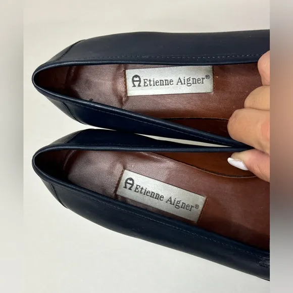 Etienne Aigner Camelot Navy Blue Leather Loafers Women’s Size 7.5
