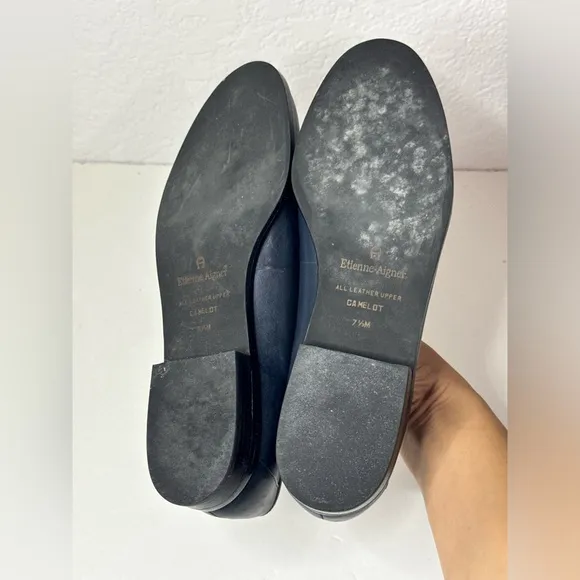 Etienne Aigner Camelot Navy Blue Leather Loafers Women’s Size 7.5