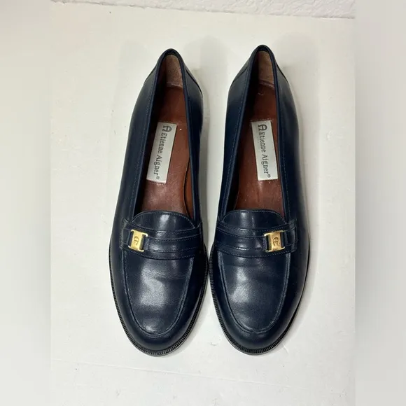 Etienne Aigner Camelot Navy Blue Leather Loafers Women’s Size 7.5