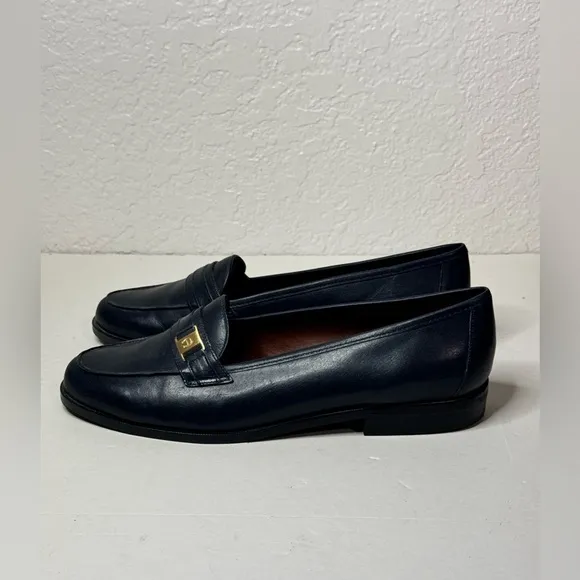 Etienne Aigner Camelot Navy Blue Leather Loafers Women’s Size 7.5
