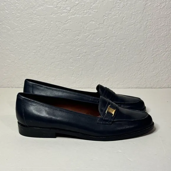 Etienne Aigner Camelot Navy Blue Leather Loafers Women’s Size 7.5