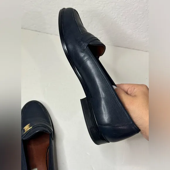 Etienne Aigner Camelot Navy Blue Leather Loafers Women’s Size 7.5