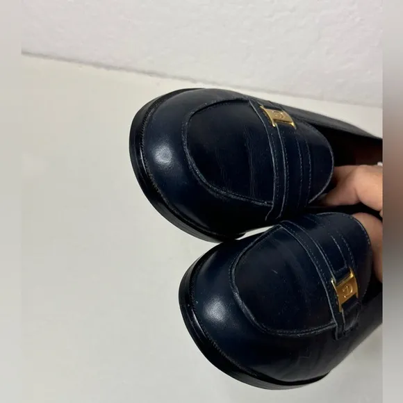 Etienne Aigner Camelot Navy Blue Leather Loafers Women’s Size 7.5
