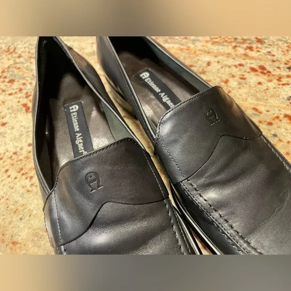 Etienne Aigner Womens Jannie Leather Loafers Size 7.5M Black 1&quot; Heel NEW W/O BOX