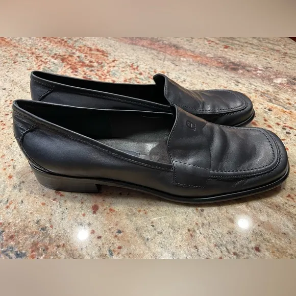 Etienne Aigner Womens Jannie Leather Loafers Size 7.5M Black 1&quot; Heel NEW W/O BOX